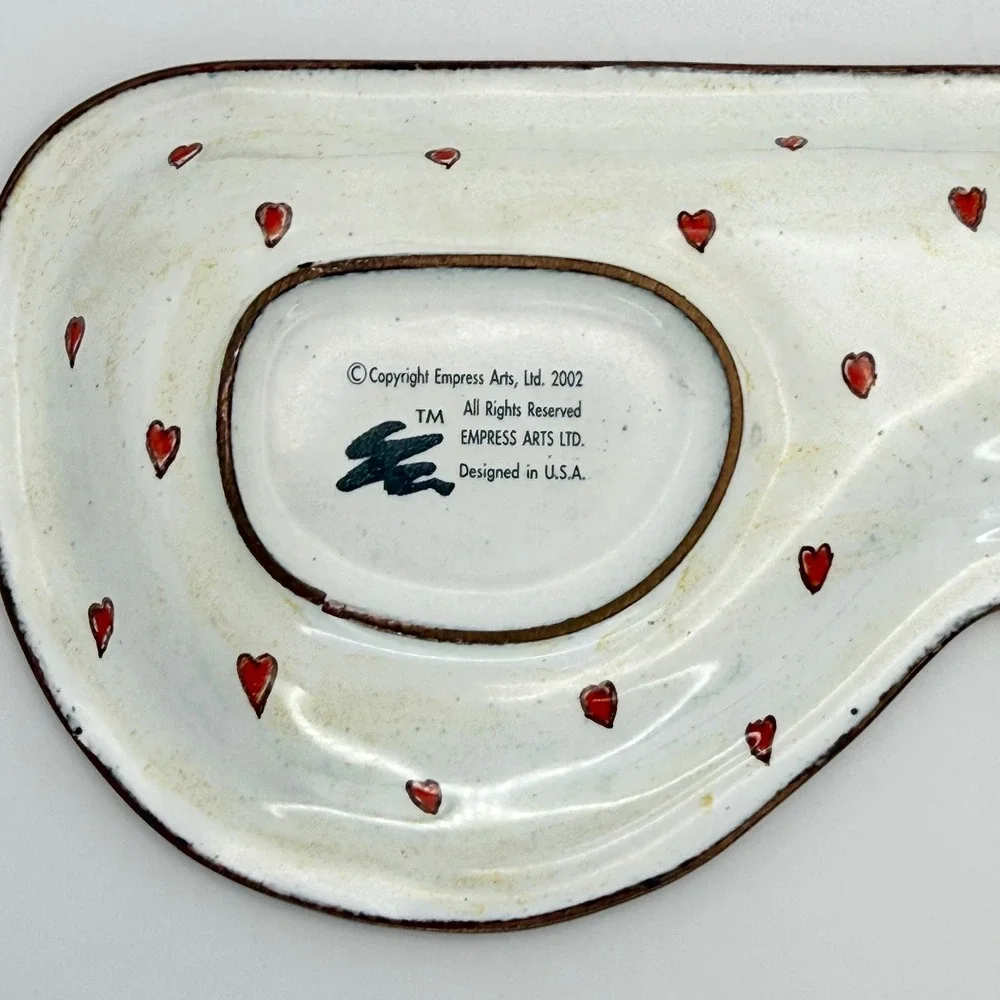 Empress Arts 2002 Handpainted Enamel Trinket Eyeglass Tray Yellow Floral‎ Hearts